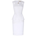 Kate Kasin cuello de manga corta para mujer Peplum sin mangas de color blanco corto vestido de verano lápiz KK000395-2